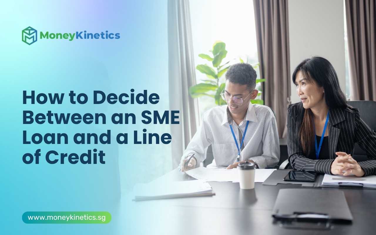 Business team discussing financing options and comparing an SME loan with a business line of credit in a meeting room