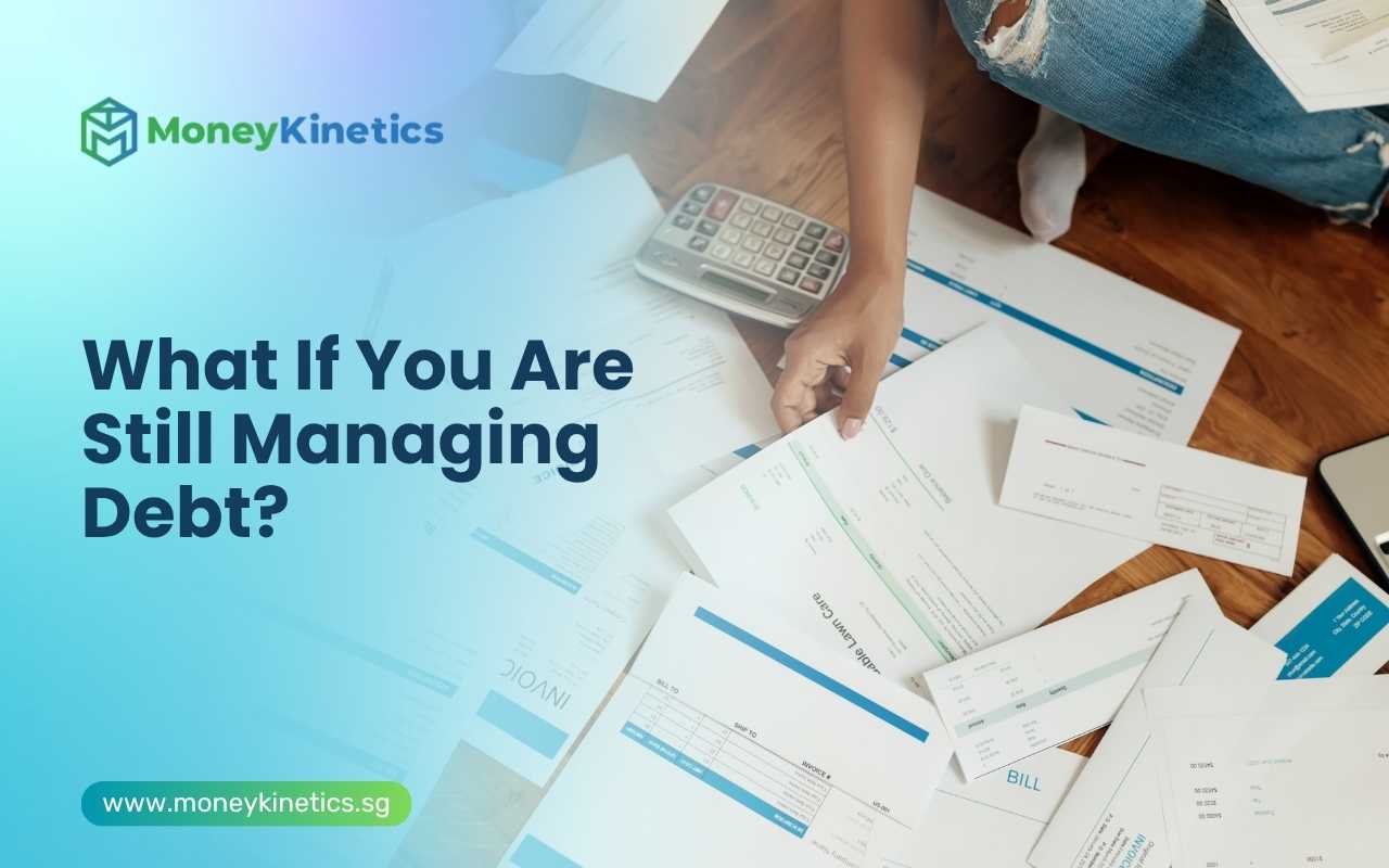 Person organising bills and financial documents while managing debt in Singapore