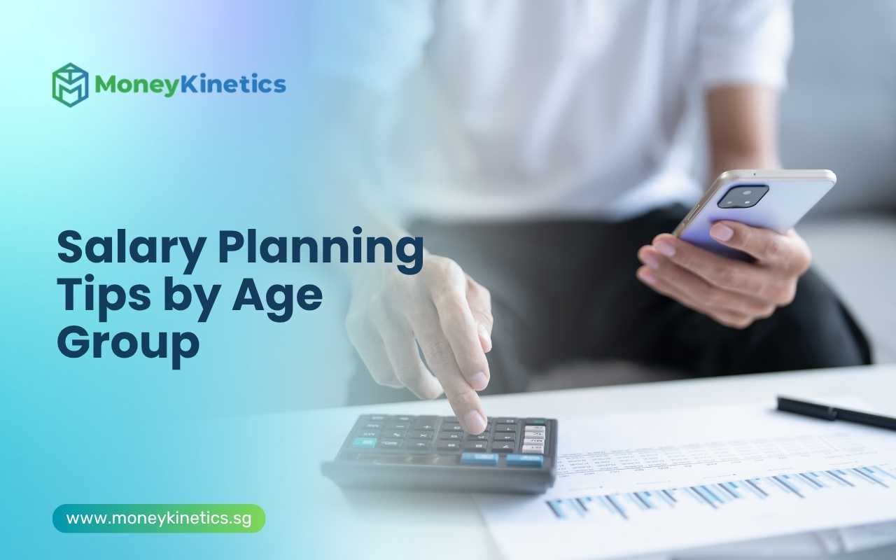 Individual using a calculator and smartphone for salary budgeting and financial planning