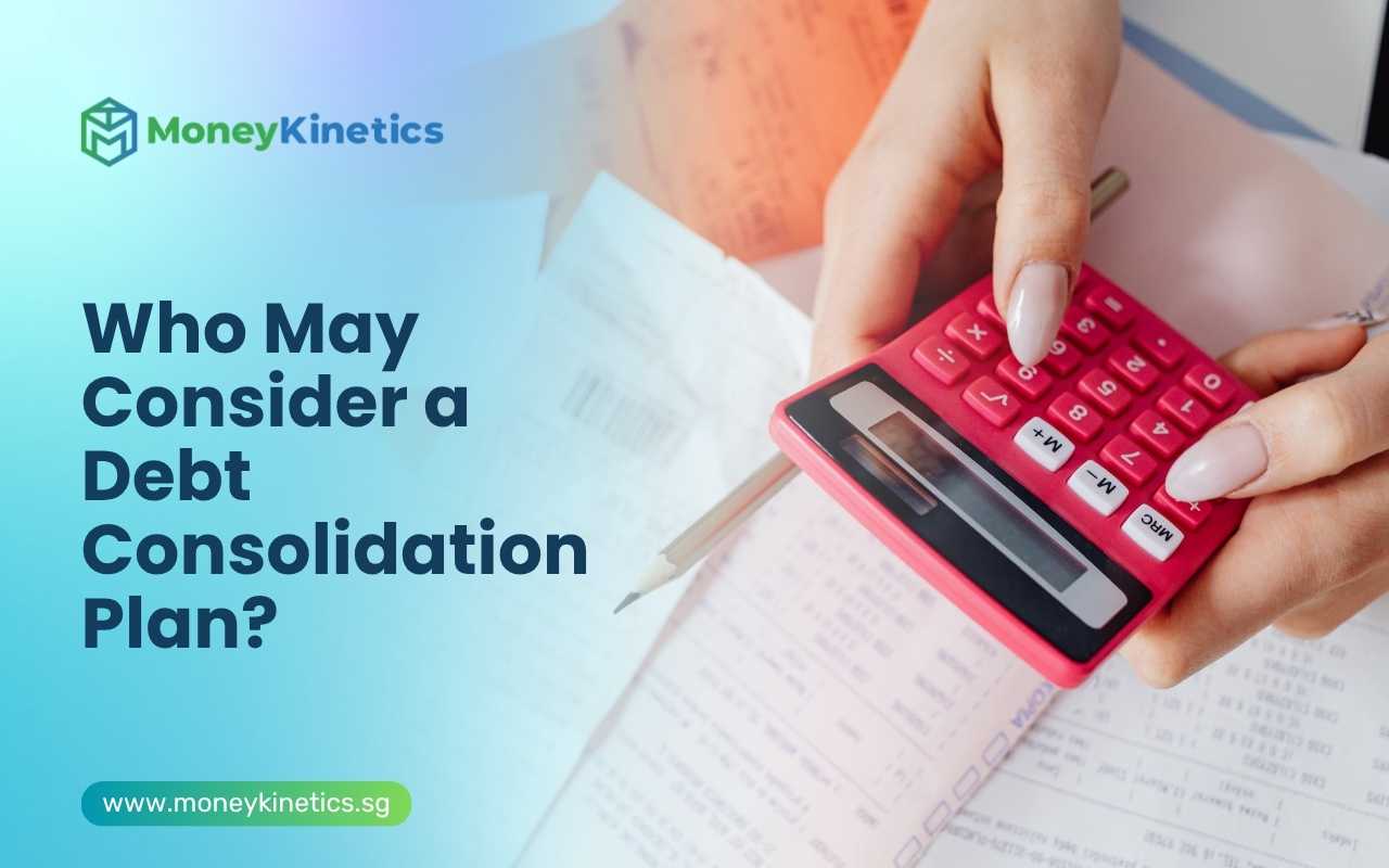 Person calculating expenses and reviewing bills to determine if a debt consolidation plan is suitable in Singapore