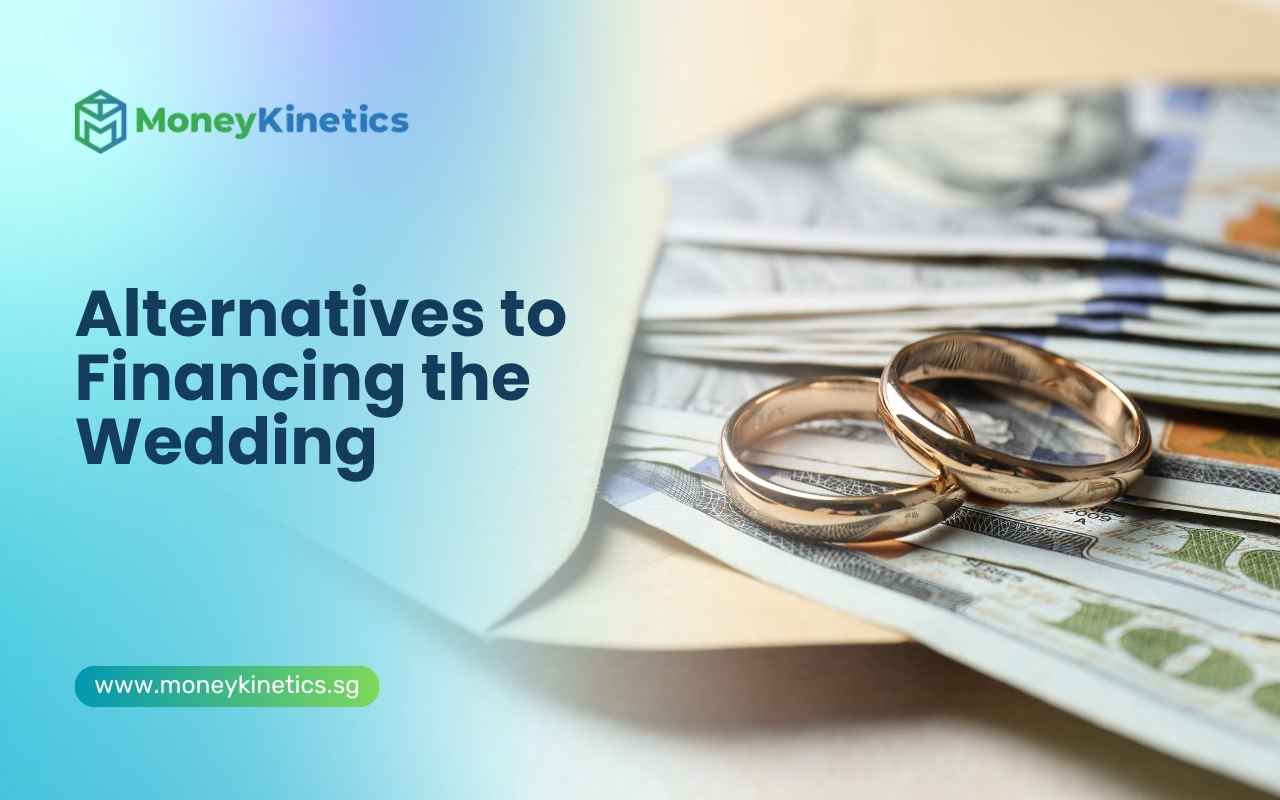Wedding rings placed on savings and cash, representing alternative ways to fund wedding expenses.