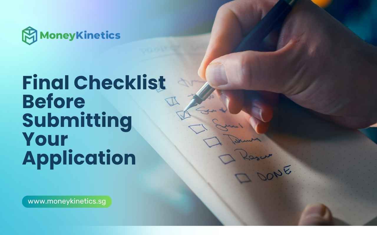 Person completing a final checklist before submitting a loan application in Singapore.