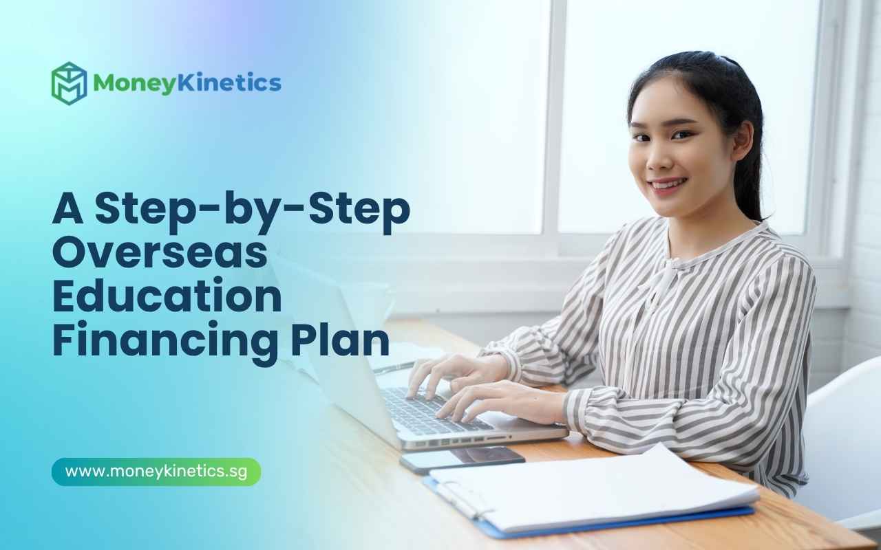 Student using a laptop to prepare an overseas education financing plan in Singapore.