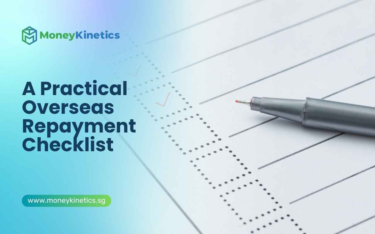 Checklist and pen representing practical steps for managing Singapore loan repayments from overseas.