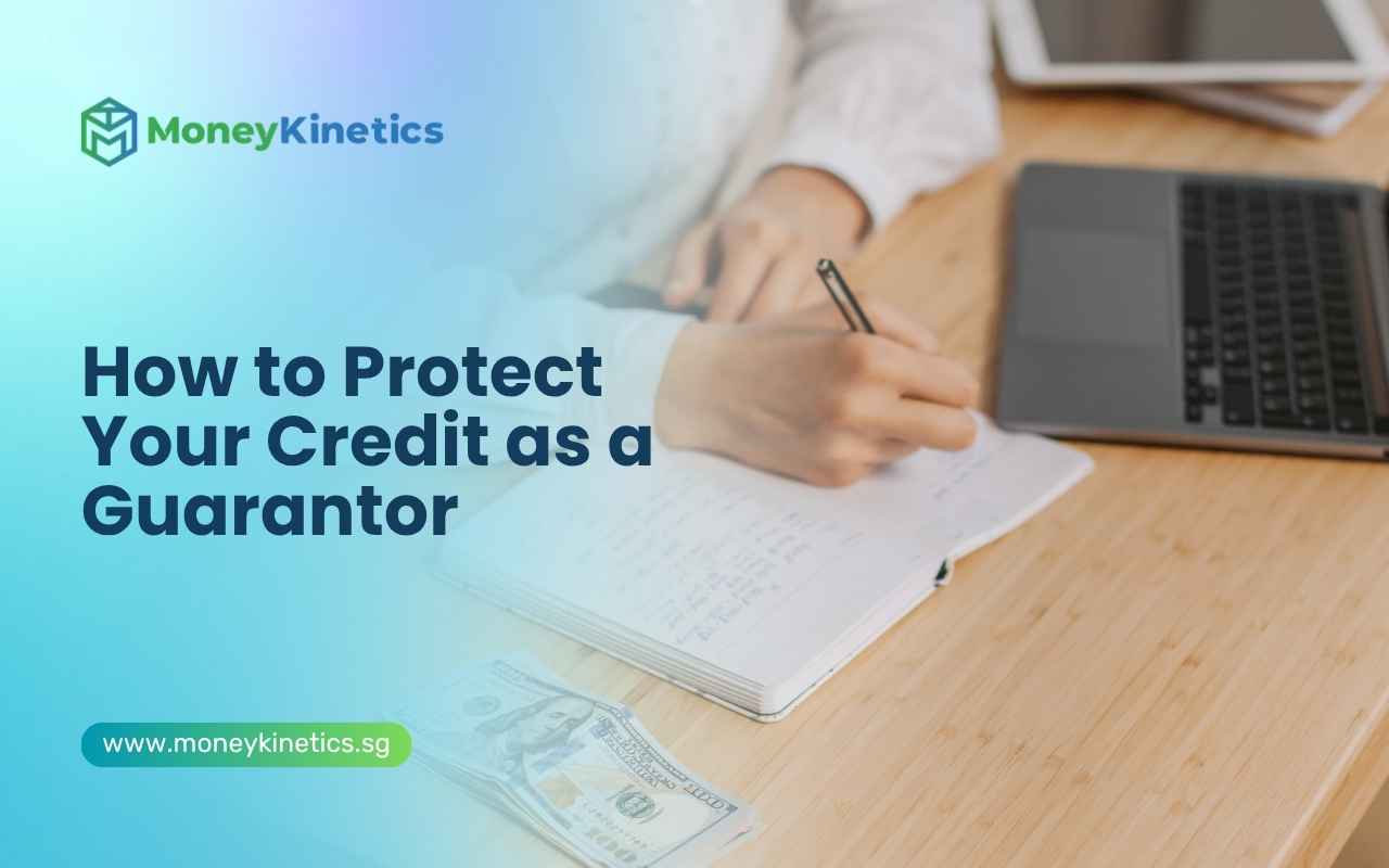 Person reviewing financial notes beside a laptop to manage credit responsibilities as a loan guarantor.